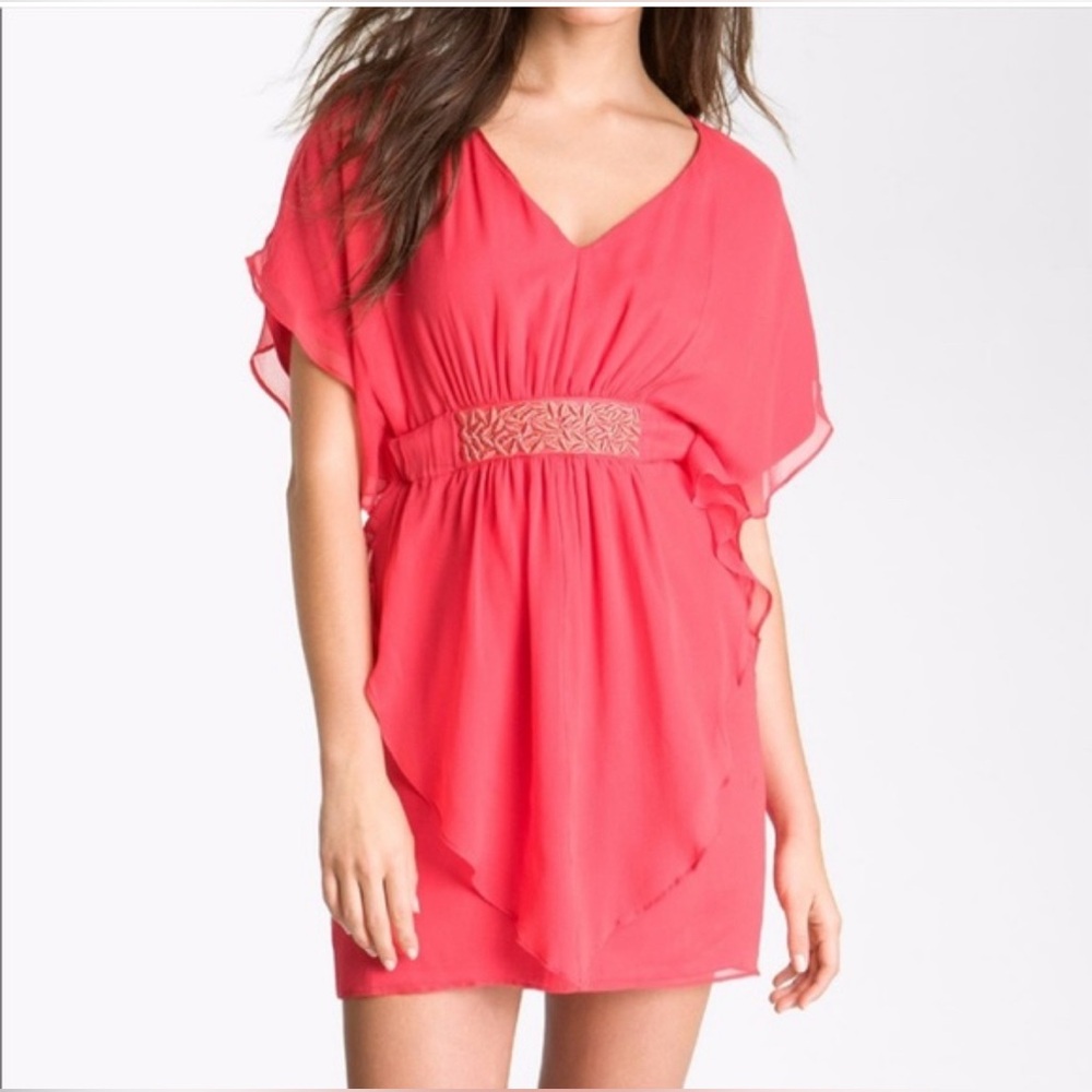 TRINA TURK Silk Vibrant Pink Coral Antsa Caftan Dress Lightweight Lined Sz Small